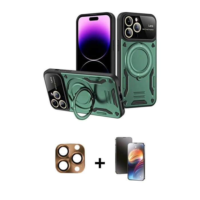 MARSİLYAN™- iPhone 16 Pro Max Kılıf Kıvılcım Modern Serisi - Siyah 3D Antistatik Mat Seramik Nano Ekran Koruyucu + Pers Alüminyum Kamera Lens - CLTM