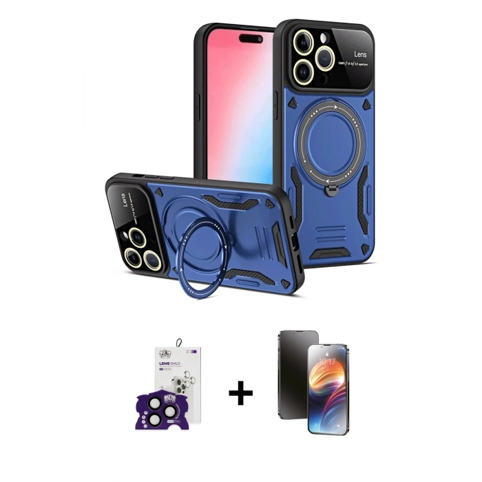 MARSİLYAN™- iPhone 16 Pro Max Kılıf Kıvılcım Modern Serisi - Siyah 3D Antistatik Mat Seramik Nano Ekran Koruyucu + Bilvis Titan Kamera Lens - SH