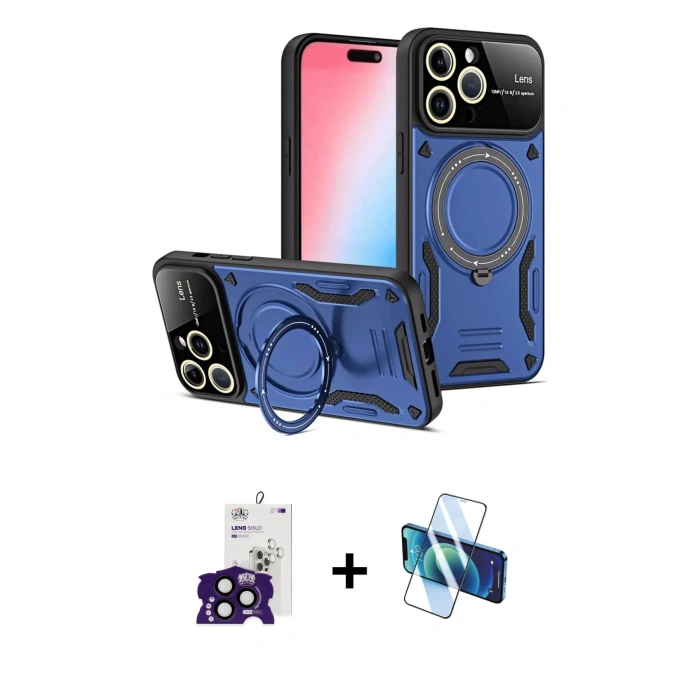 MARSİLYAN™- iPhone 16 Pro Max Kılıf Kıvılcım Modern Serisi - Siyah 3D Antistatik Seramik Nano Ekran Koruyucu + Bilvis Titan Kamera Lens - SH