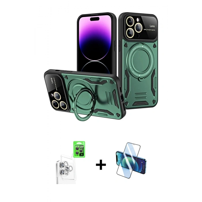 MARSİLYAN™- iPhone 16 Pro Max Kılıf Kıvılcım Modern Serisi - Siyah 3D Antistatik Seramik Nano Ekran Koruyucu + Raze Metal Kamera Lens - BZ