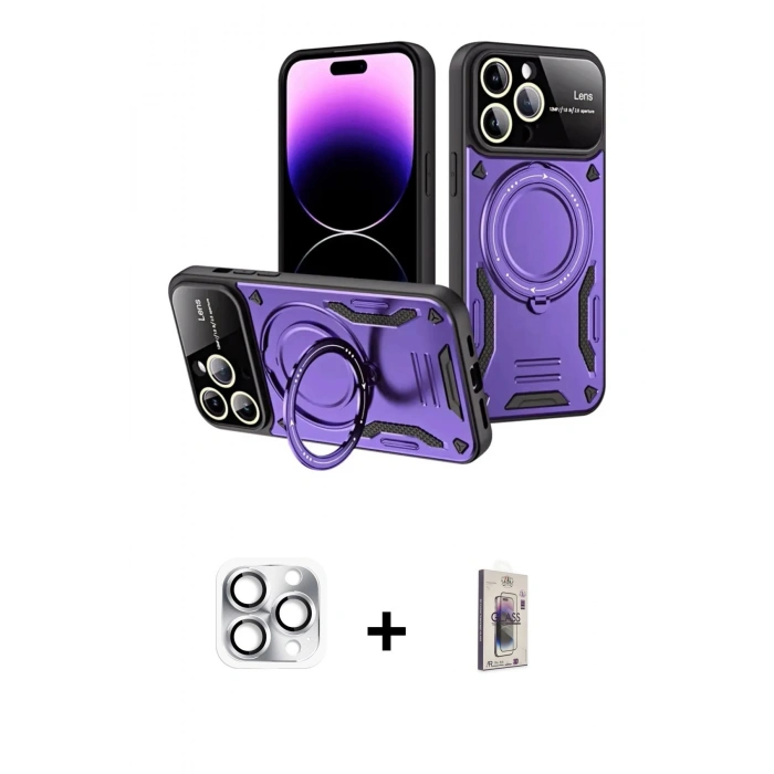 MARSİLYAN™- iPhone 16 Pro Max Kılıf Kıvılcım Modern Serisi - Siyah Bilvis 3D Cam Ekran Koruyucu + Pers Alüminyum Kamera Lens - GS