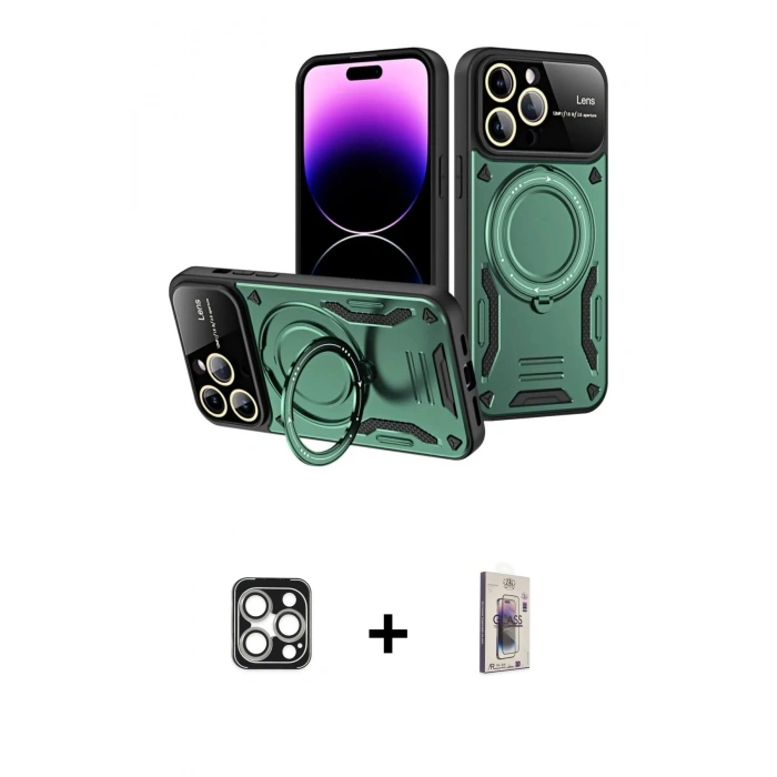 MARSİLYAN™- iPhone 16 Pro Max Kılıf Kıvılcım Modern Serisi - Siyah Bilvis 3D Cam Ekran Koruyucu + PVD Metal Kamera Lens - GS