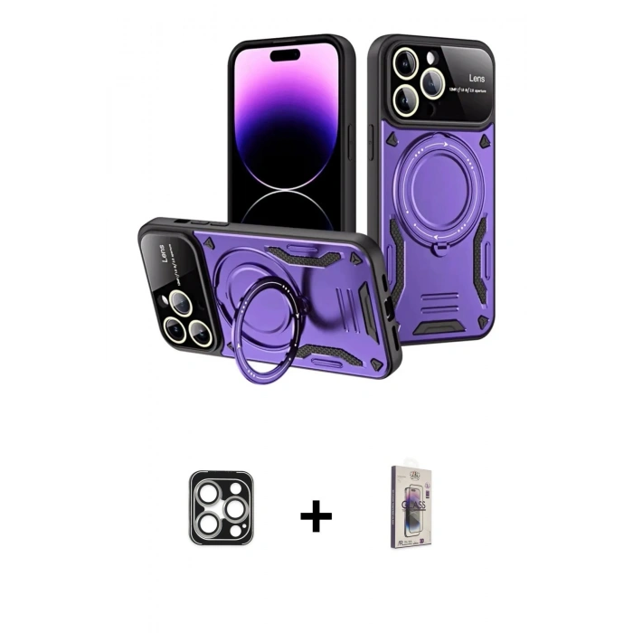 MARSİLYAN™- iPhone 16 Pro Max Kılıf Kıvılcım Modern Serisi - Siyah Bilvis 3D Cam Ekran Koruyucu + PVD Metal Kamera Lens - GS