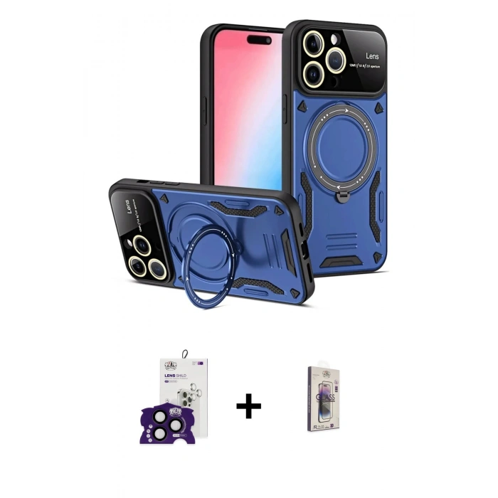 MARSİLYAN™- iPhone 16 Pro Max Kılıf Kıvılcım Modern Serisi - Siyah Bilvis 3D Cam Ekran Koruyucu + Bilvis Titan Kamera Lens - SH