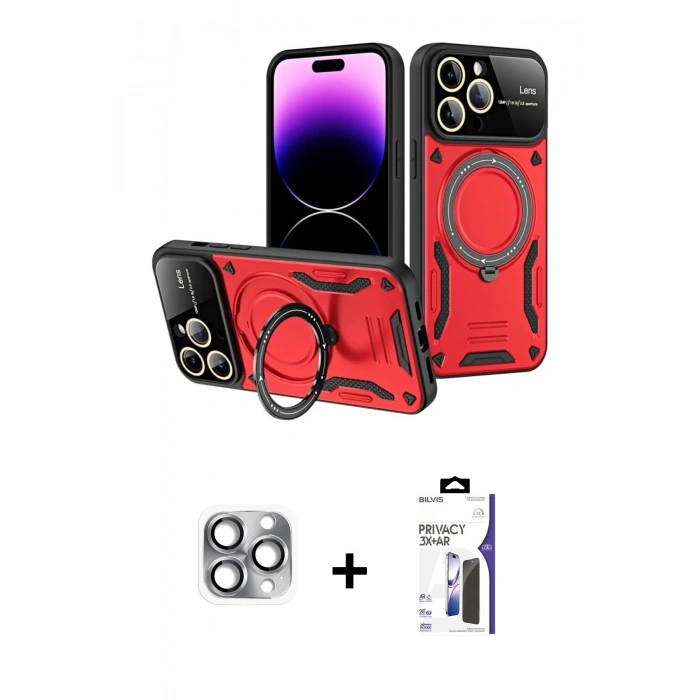 MARSİLYAN™- iPhone 16 Pro Max Kılıf Kıvılcım Modern Serisi - Siyah Bilvis 3X AR Hayalet Cam Ekran Koruyucu + Pers Alüminyum Kamera Lens - GI