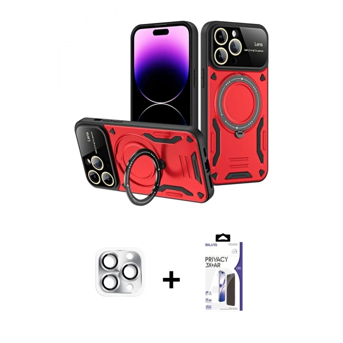 MARSİLYAN™- iPhone 16 Pro Max Kılıf Kıvılcım Modern Serisi - Siyah Bilvis 3X AR Hayalet Cam Ekran Koruyucu + Pers Alüminyum Kamera Lens - GS