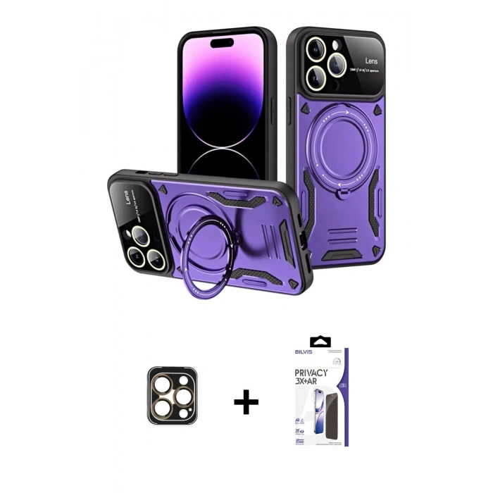 MARSİLYAN™- iPhone 16 Pro Max Kılıf Kıvılcım Modern Serisi - Siyah Bilvis 3X AR Hayalet Cam Ekran Koruyucu + PVD Metal Kamera Lens - GD