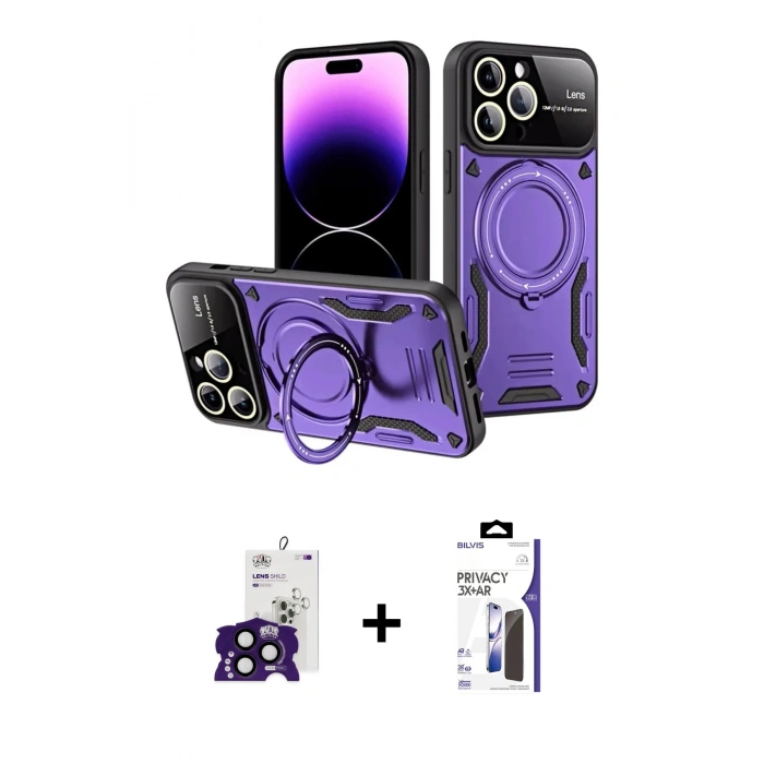 MARSİLYAN™- iPhone 16 Pro Max Kılıf Kıvılcım Modern Serisi - Siyah Bilvis 3X AR Hayalet Cam Ekran Koruyucu + Bilvis Titan Kamera Lens - SH