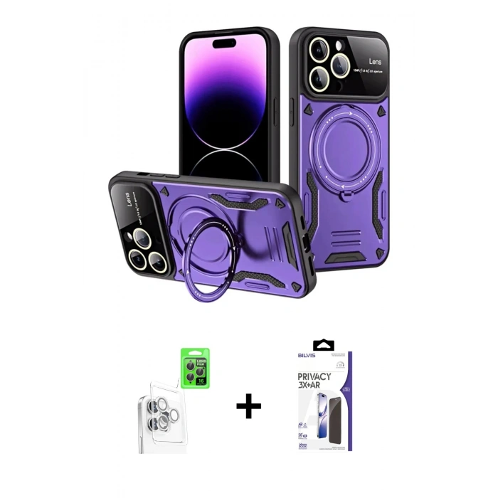 MARSİLYAN™- iPhone 16 Pro Max Kılıf Kıvılcım Modern Serisi - Siyah Bilvis 3X AR Hayalet Cam Ekran Koruyucu + Raze Metal Kamera Lens - BZ