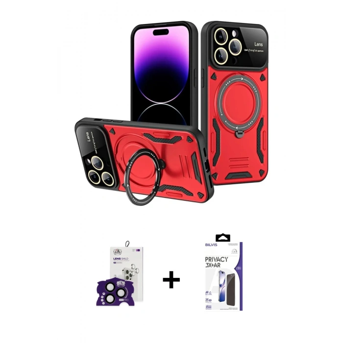 MARSİLYAN™- iPhone 16 Pro Max Kılıf Kıvılcım Modern Serisi - Siyah Bilvis 3X AR Hayalet Cam Ekran Koruyucu + Bilvis Titan Kamera Lens - SH