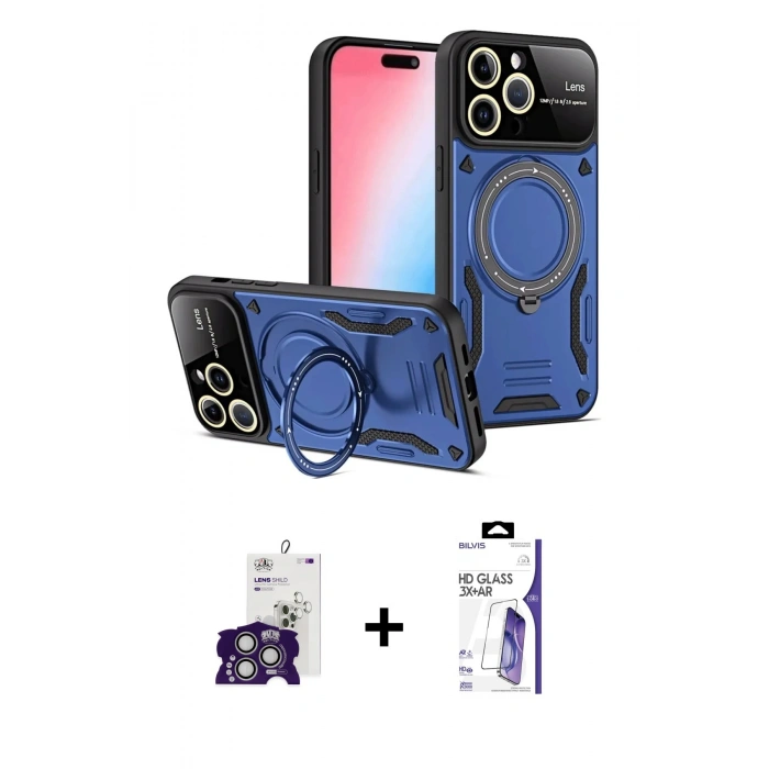 MARSİLYAN™- iPhone 16 Pro Max Kılıf Kıvılcım Modern Serisi - Siyah Bilvis 3X AR HD Cam Ekran Koruyucu + Bilvis Titan Kamera Lens - GS