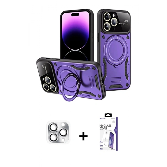 MARSİLYAN™- iPhone 16 Pro Max Kılıf Kıvılcım Modern Serisi - Siyah Bilvis 3X AR HD Cam Ekran Koruyucu + Pers Alüminyum Kamera Lens - GS