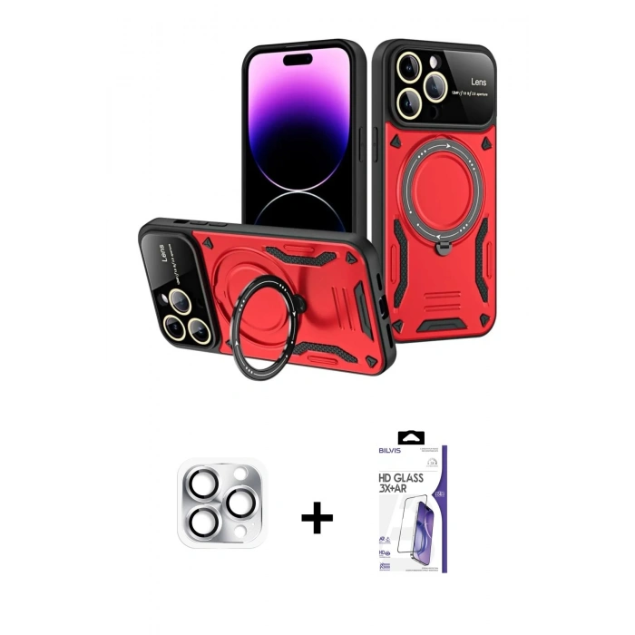 MARSİLYAN™- iPhone 16 Pro Max Kılıf Kıvılcım Modern Serisi - Siyah Bilvis 3X AR HD Cam Ekran Koruyucu + Pers Alüminyum Kamera Lens - GS