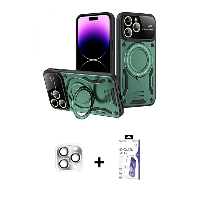 MARSİLYAN™- iPhone 16 Pro Max Kılıf Kıvılcım Modern Serisi - Siyah Bilvis 3X AR HD Cam Ekran Koruyucu + Pers Alüminyum Kamera Lens - GS