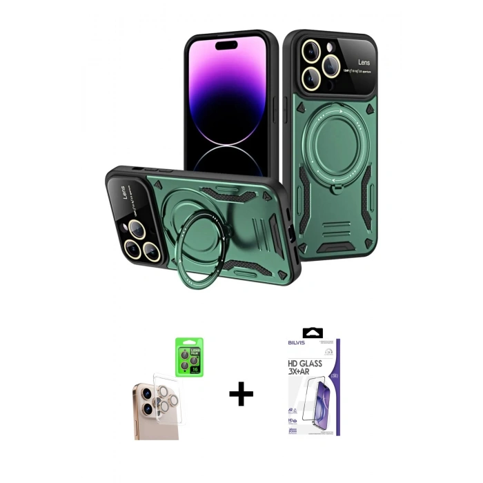 MARSİLYAN™- iPhone 16 Pro Max Kılıf Kıvılcım Modern Serisi - Siyah Bilvis 3X AR HD Cam Ekran Koruyucu + Raze Metal Kamera Lens - NLGY