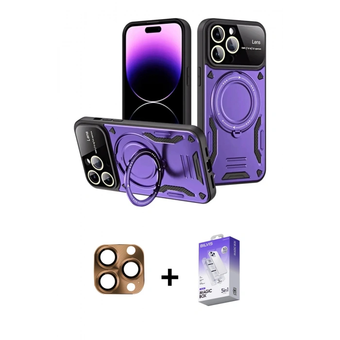 MARSİLYAN™- iPhone 16 Pro Max Kılıf Kıvılcım Modern Serisi - Siyah Bilvis 5in1 3D Magic Cam Ekran Koruyucu + Pers Alüminyum Kamera Lens - CLTM