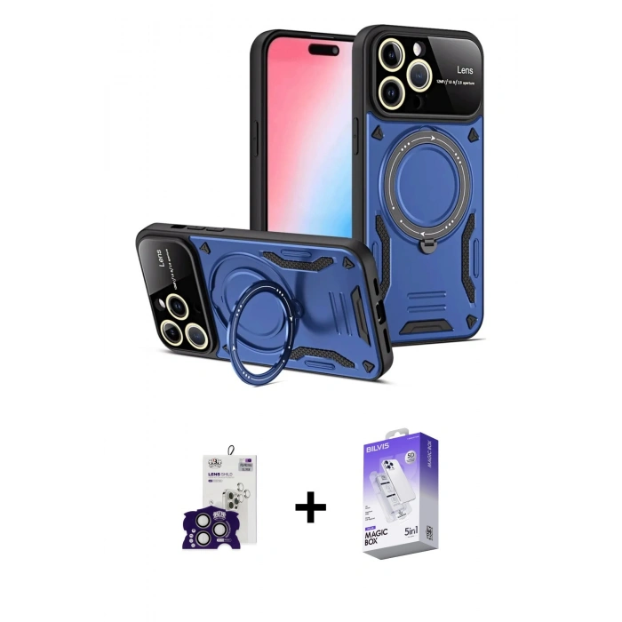 MARSİLYAN™- iPhone 16 Pro Max Kılıf Kıvılcım Modern Serisi - Siyah Bilvis 5in1 3D Magic Cam Ekran Koruyucu + Bilvis Titan Kamera Lens - TMGI