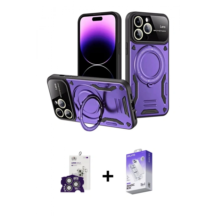 MARSİLYAN™- iPhone 16 Pro Max Kılıf Kıvılcım Modern Serisi - Siyah Bilvis 5in1 3D Magic Cam Ekran Koruyucu + Bilvis Titan Kamera Lens - GS