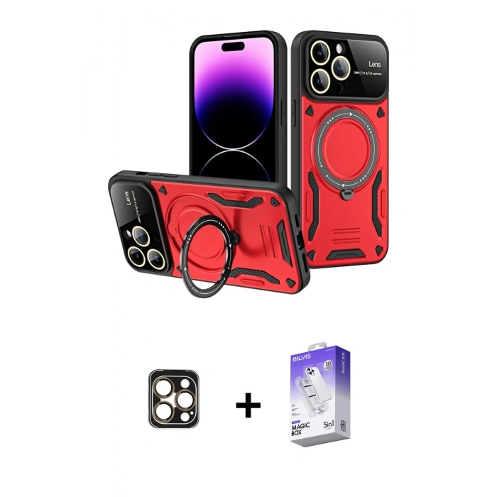 MARSİLYAN™- iPhone 16 Pro Max Kılıf Kıvılcım Modern Serisi - Siyah Bilvis 5in1 3D Magic Cam Ekran Koruyucu + PVD Metal Kamera Lens - GD