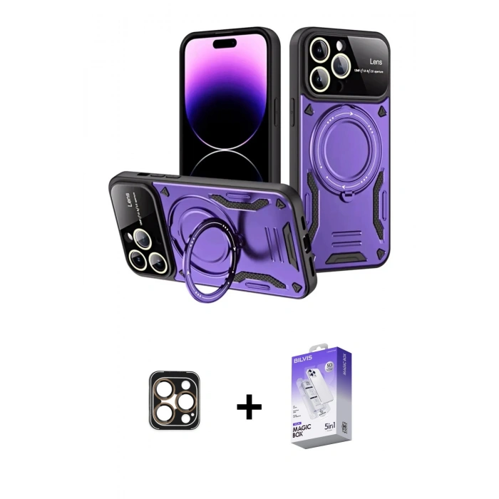 MARSİLYAN™- iPhone 16 Pro Max Kılıf Kıvılcım Modern Serisi - Siyah Bilvis 5in1 3D Magic Cam Ekran Koruyucu + PVD Metal Kamera Lens - GD