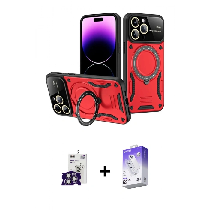 MARSİLYAN™- iPhone 16 Pro Max Kılıf Kıvılcım Modern Serisi - Siyah Bilvis 5in1 3D Magic Cam Ekran Koruyucu + Bilvis Titan Kamera Lens - TMGI