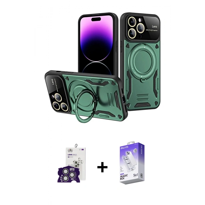 MARSİLYAN™- iPhone 16 Pro Max Kılıf Kıvılcım Modern Serisi - Siyah Bilvis 5in1 3D Magic Cam Ekran Koruyucu + Bilvis Titan Kamera Lens - GS