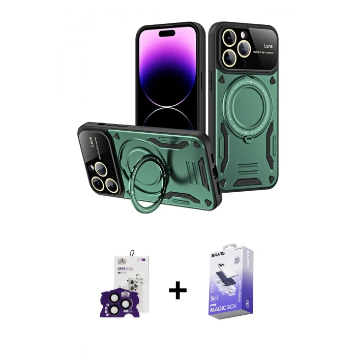 MARSİLYAN™- iPhone 16 Pro Max Kılıf Kıvılcım Modern Serisi - Siyah Bilvis 5in1 5D Magic Hayalet Cam Ekran Koruyucu + Bilvis Titan Kamera Lens - SH
