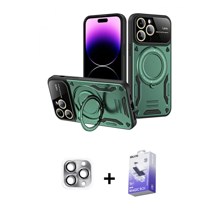 MARSİLYAN™- iPhone 16 Pro Max Kılıf Kıvılcım Modern Serisi - Siyah Bilvis 5in1 5D Magic Hayalet Cam Ekran Koruyucu + Pers Alüminyum Kamera Lens - GI
