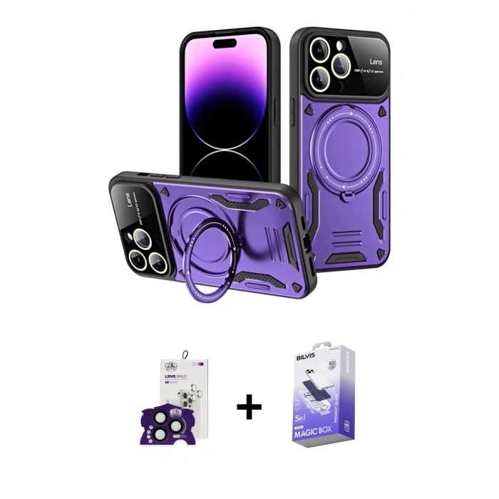 MARSİLYAN™- iPhone 16 Pro Max Kılıf Kıvılcım Modern Serisi - Siyah Bilvis 5in1 5D Magic Hayalet Cam Ekran Koruyucu + Bilvis Titan Kamera Lens - SH