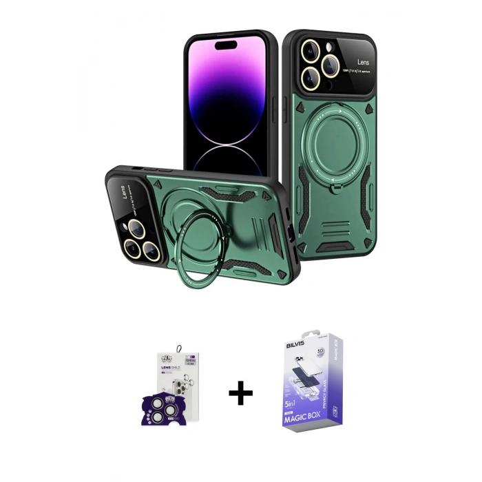 MARSİLYAN™- iPhone 16 Pro Max Kılıf Kıvılcım Modern Serisi - Siyah Bilvis 5in1 5D Magic Hayalet Cam Ekran Koruyucu + Titanyum Gri Bilvis Titan Kamera Lens