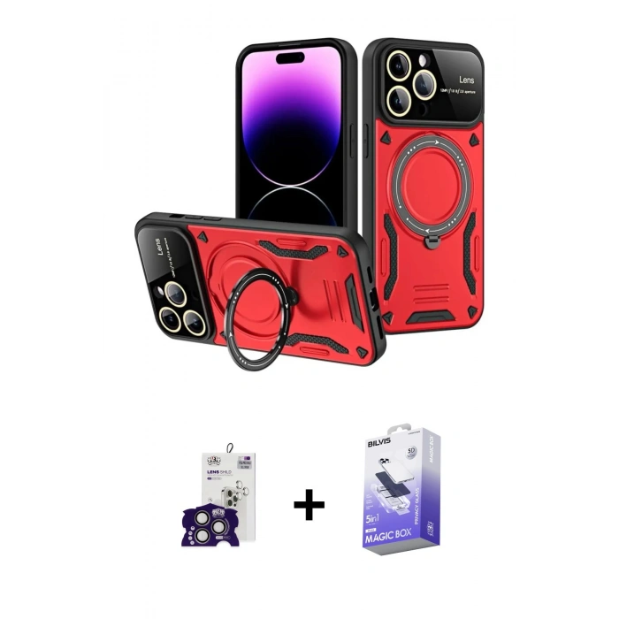 MARSİLYAN™- iPhone 16 Pro Max Kılıf Kıvılcım Modern Serisi - Siyah Bilvis 5in1 5D Magic Hayalet Cam Ekran Koruyucu + Titanyum Gri Bilvis Titan Kamera Lens