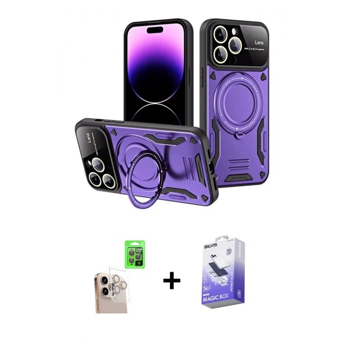 MARSİLYAN™- iPhone 16 Pro Max Kılıf Kıvılcım Modern Serisi - Siyah Bilvis 5in1 5D Magic Hayalet Cam Ekran Koruyucu + Raze Metal Kamera Lens - NLGY