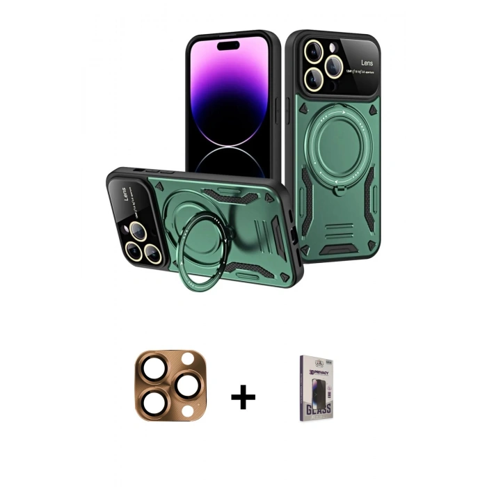 MARSİLYAN™- iPhone 16 Pro Max Kılıf Kıvılcım Modern Serisi - Siyah Bilvis Hayalet Cam Ekran Koruyucu + Pers Alüminyum Kamera Lens - CLTM