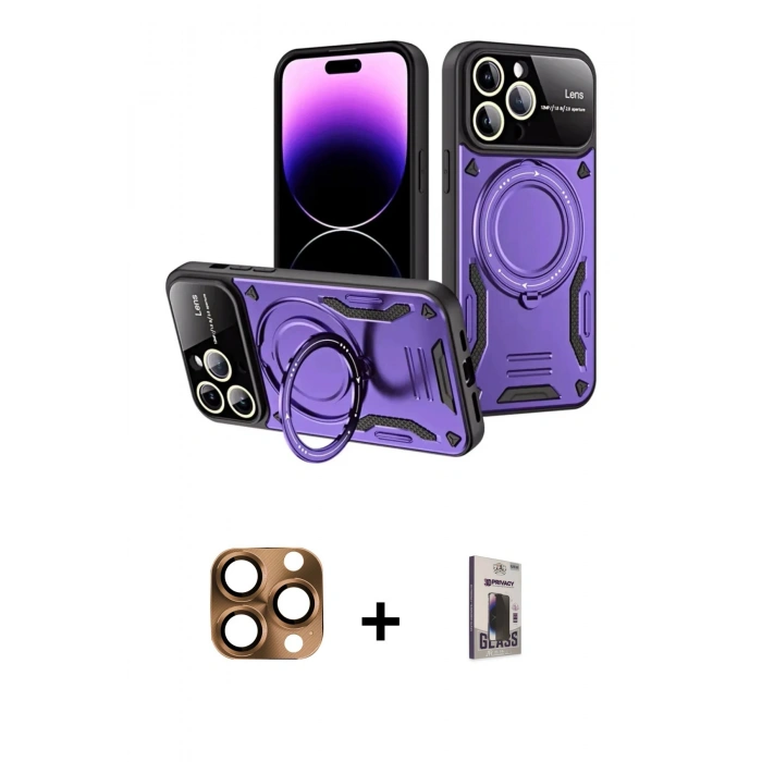 MARSİLYAN™- iPhone 16 Pro Max Kılıf Kıvılcım Modern Serisi - Siyah Bilvis Hayalet Cam Ekran Koruyucu + Pers Alüminyum Kamera Lens - CLTM