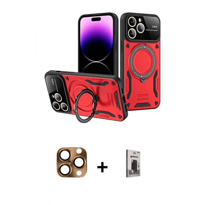 MARSİLYAN™- iPhone 16 Pro Max Kılıf Kıvılcım Modern Serisi - Siyah Bilvis Hayalet Cam Ekran Koruyucu + Pers Alüminyum Kamera Lens - CLTM