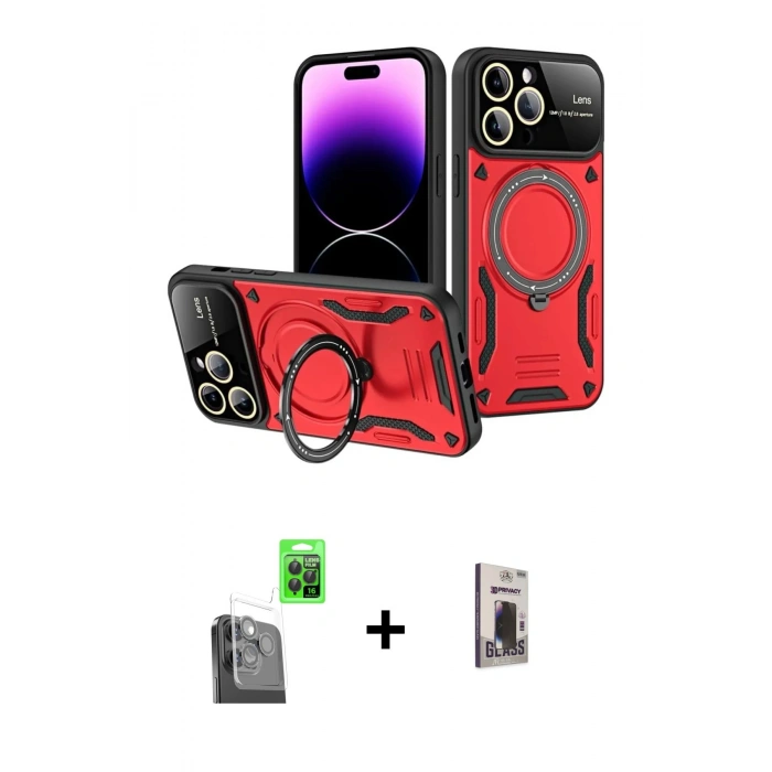 MARSİLYAN™- iPhone 16 Pro Max Kılıf Kıvılcım Modern Serisi - Siyah Bilvis Hayalet Cam Ekran Koruyucu + Raze Metal Kamera Lens - SH