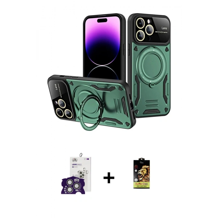 MARSİLYAN™- iPhone 16 Pro Max Kılıf Kıvılcım Modern Serisi - Siyah Buffer Cam Ekran Koruyucu + Bilvis Titan Kamera Lens - GS