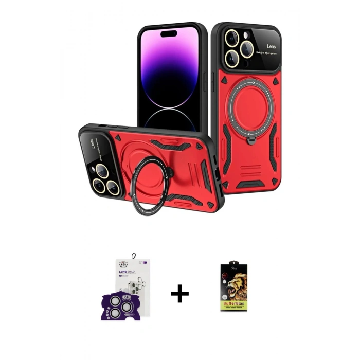 MARSİLYAN™- iPhone 16 Pro Max Kılıf Kıvılcım Modern Serisi - Siyah Buffer Cam Ekran Koruyucu + Bilvis Titan Kamera Lens - GS