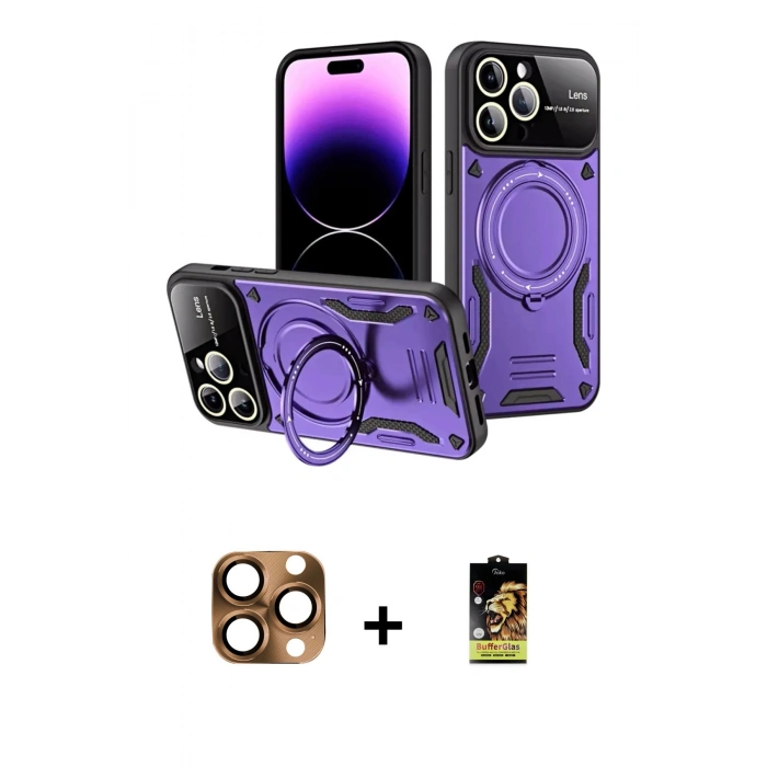 MARSİLYAN™- iPhone 16 Pro Max Kılıf Kıvılcım Modern Serisi - Siyah Buffer Cam Ekran Koruyucu + Pers Alüminyum Kamera Lens - CLTM
