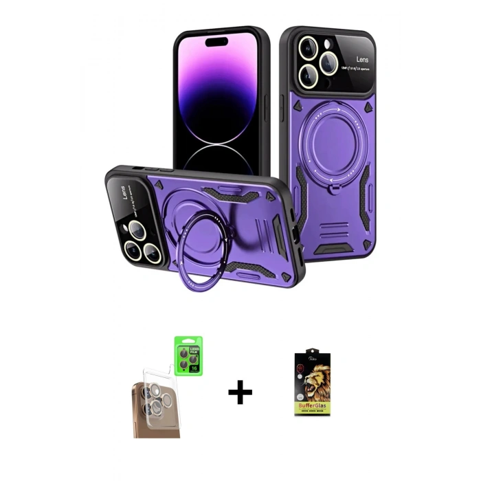 MARSİLYAN™- iPhone 16 Pro Max Kılıf Kıvılcım Modern Serisi - Siyah Buffer Cam Ekran Koruyucu + Raze Metal Kamera Lens - CLTM