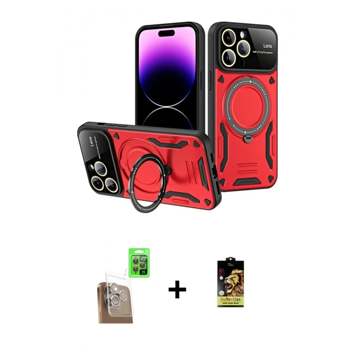 MARSİLYAN™- iPhone 16 Pro Max Kılıf Kıvılcım Modern Serisi - Siyah Buffer Cam Ekran Koruyucu + Raze Metal Kamera Lens - CLTM