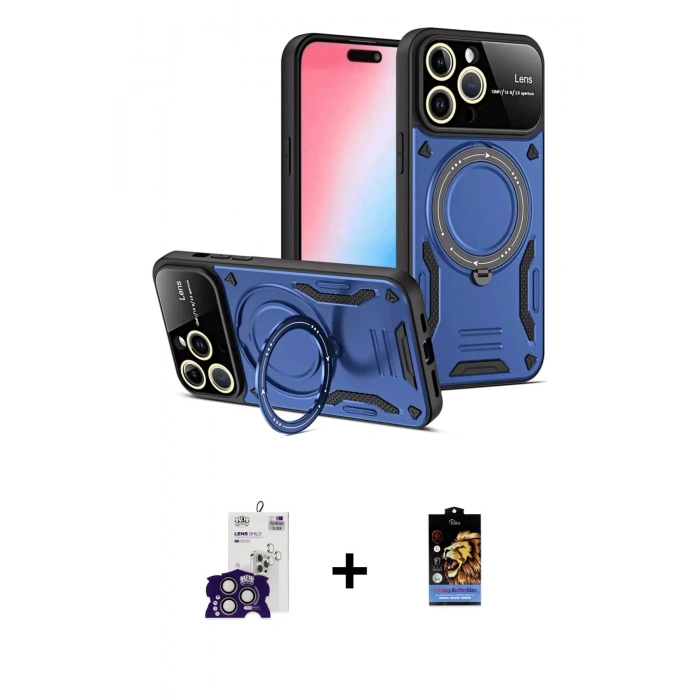 MARSİLYAN™- iPhone 16 Pro Max Kılıf Kıvılcım Modern Serisi - Siyah Buffer Hayalet Cam Ekran Koruyucu + Bilvis Titan Kamera Lens - TMGI