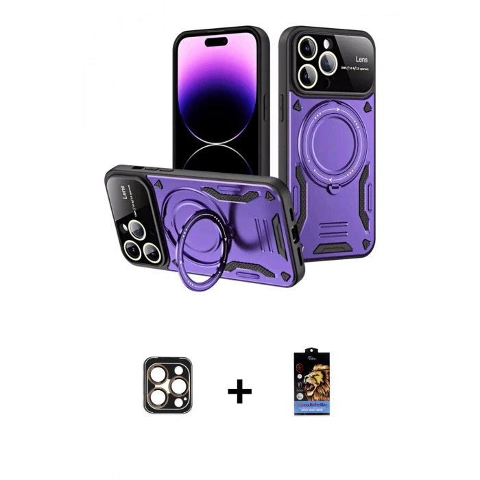 MARSİLYAN™- iPhone 16 Pro Max Kılıf Kıvılcım Modern Serisi - Siyah Buffer Hayalet Cam Ekran Koruyucu + Gold PVD Metal Kamera Lens