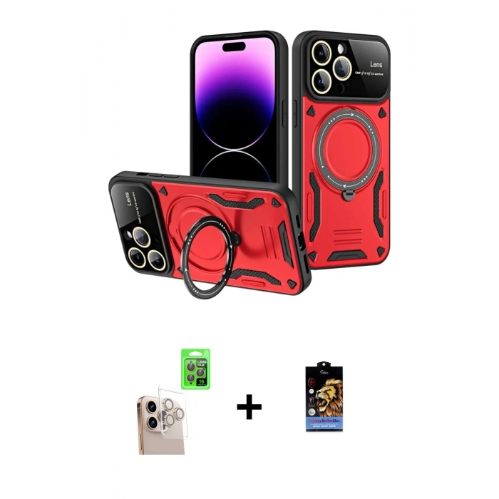 MARSİLYAN™- iPhone 16 Pro Max Kılıf Kıvılcım Modern Serisi - Siyah Buffer Hayalet Cam Ekran Koruyucu + Raze Metal Kamera Lens - NLGY