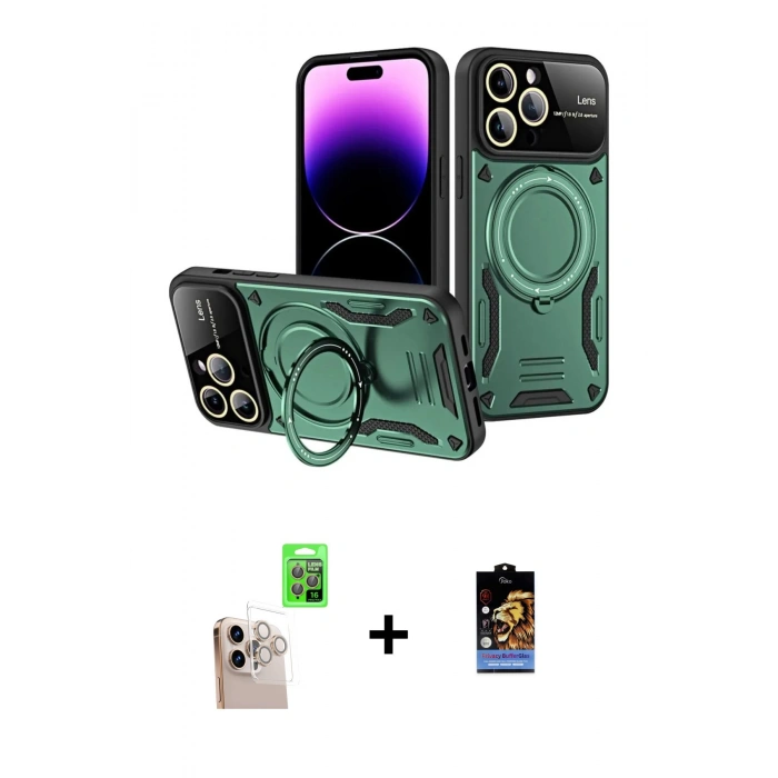 MARSİLYAN™- iPhone 16 Pro Max Kılıf Kıvılcım Modern Serisi - Siyah Buffer Hayalet Cam Ekran Koruyucu + Raze Metal Kamera Lens - NLGY