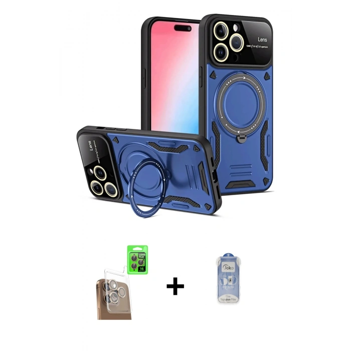 MARSİLYAN™- iPhone 16 Pro Max Kılıf Kıvılcım Modern Serisi - Siyah Joko Magic 5D Cam + Raze Metal Kamera Lens - CLTM