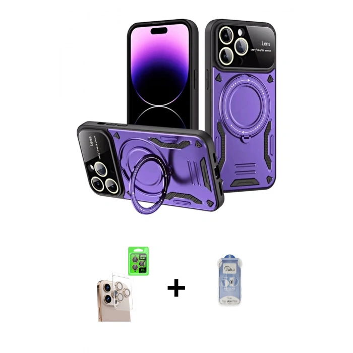 MARSİLYAN™- iPhone 16 Pro Max Kılıf Kıvılcım Modern Serisi - Siyah Joko Magic 5D Cam + Natural Grey Raze Metal Kamera Lens