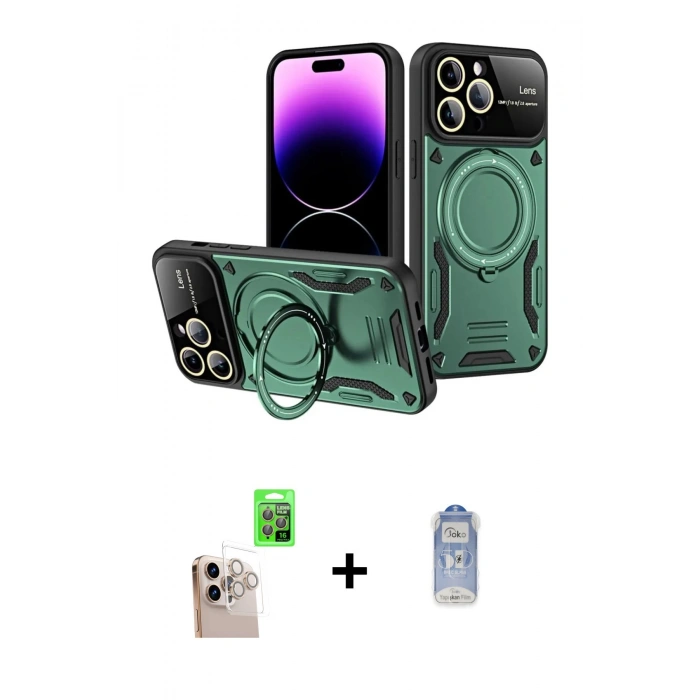MARSİLYAN™- iPhone 16 Pro Max Kılıf Kıvılcım Modern Serisi - Siyah Joko Magic 5D Cam + Natural Grey Raze Metal Kamera Lens