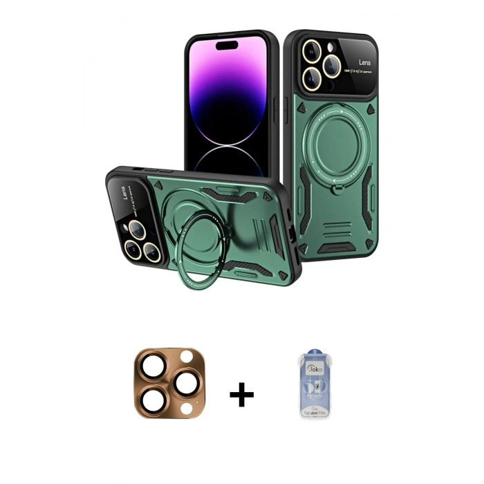 MARSİLYAN™- iPhone 16 Pro Max Kılıf Kıvılcım Modern Serisi - Siyah Joko Magic 5D Cam + Pers Alüminyum Kamera Lens - CLTM