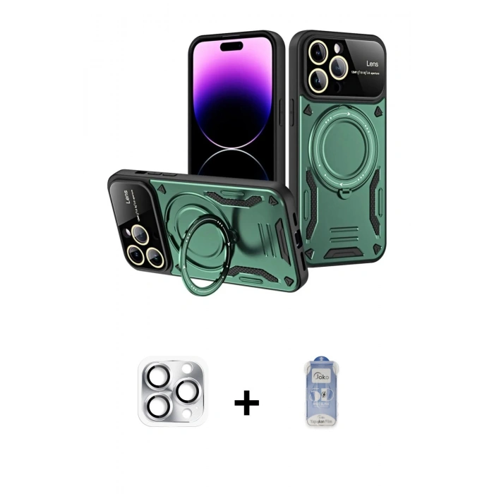 MARSİLYAN™- iPhone 16 Pro Max Kılıf Kıvılcım Modern Serisi - Siyah Joko Magic 5D Cam + Pers Alüminyum Kamera Lens - GS